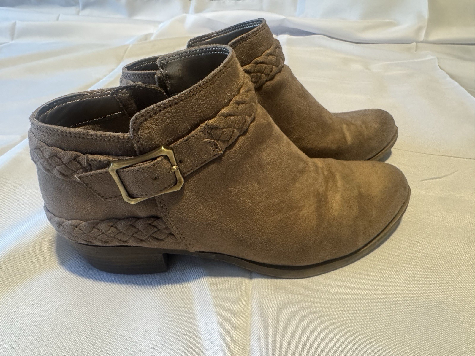 FLEX Adriana Brown Ankle Bootie Boots Comfort Buckle Zip Round Toe US 6.5M