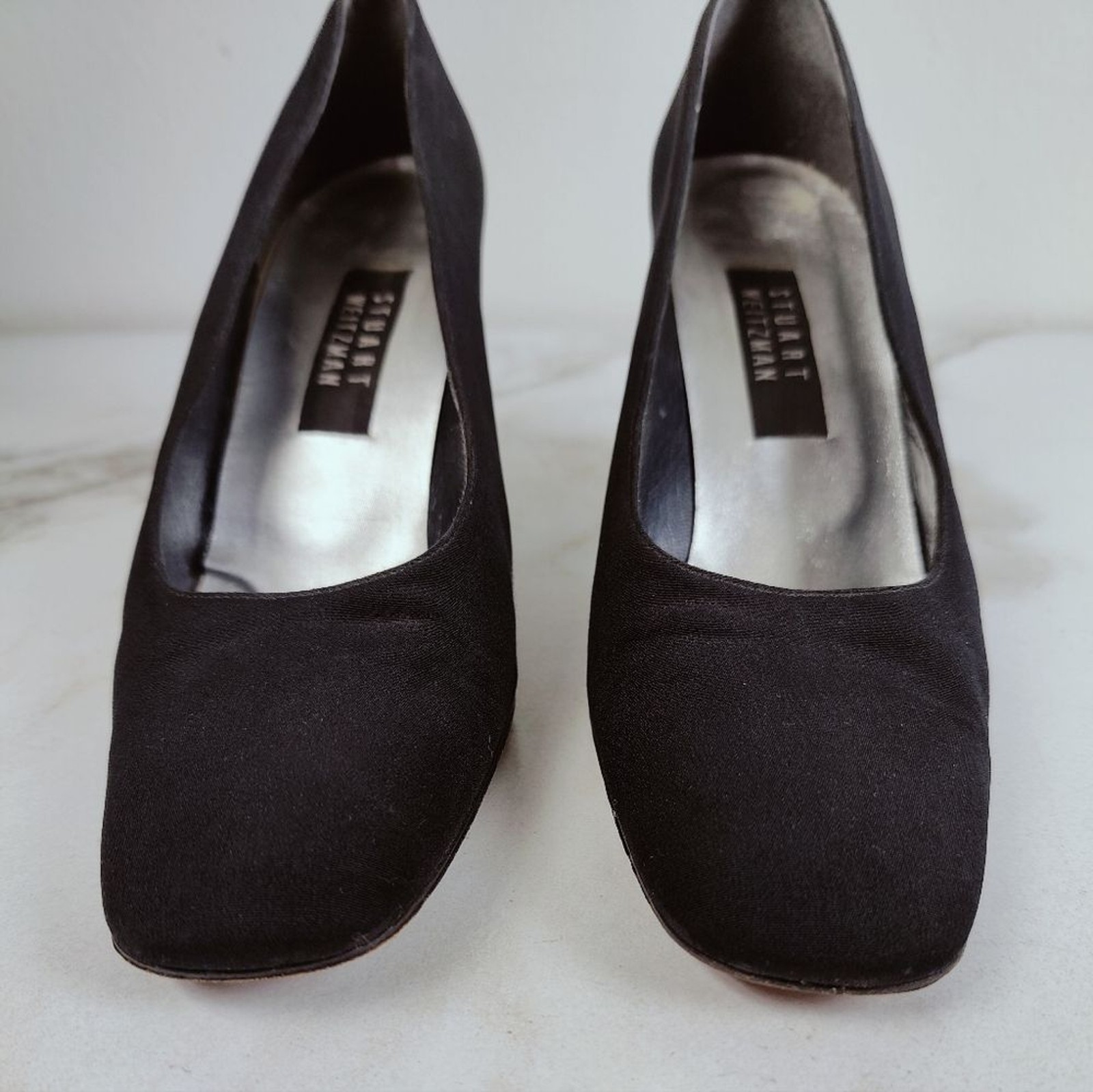 VTG Stuart Weitzman Black Fabric Covered Round Toe Pumps, Sz 10