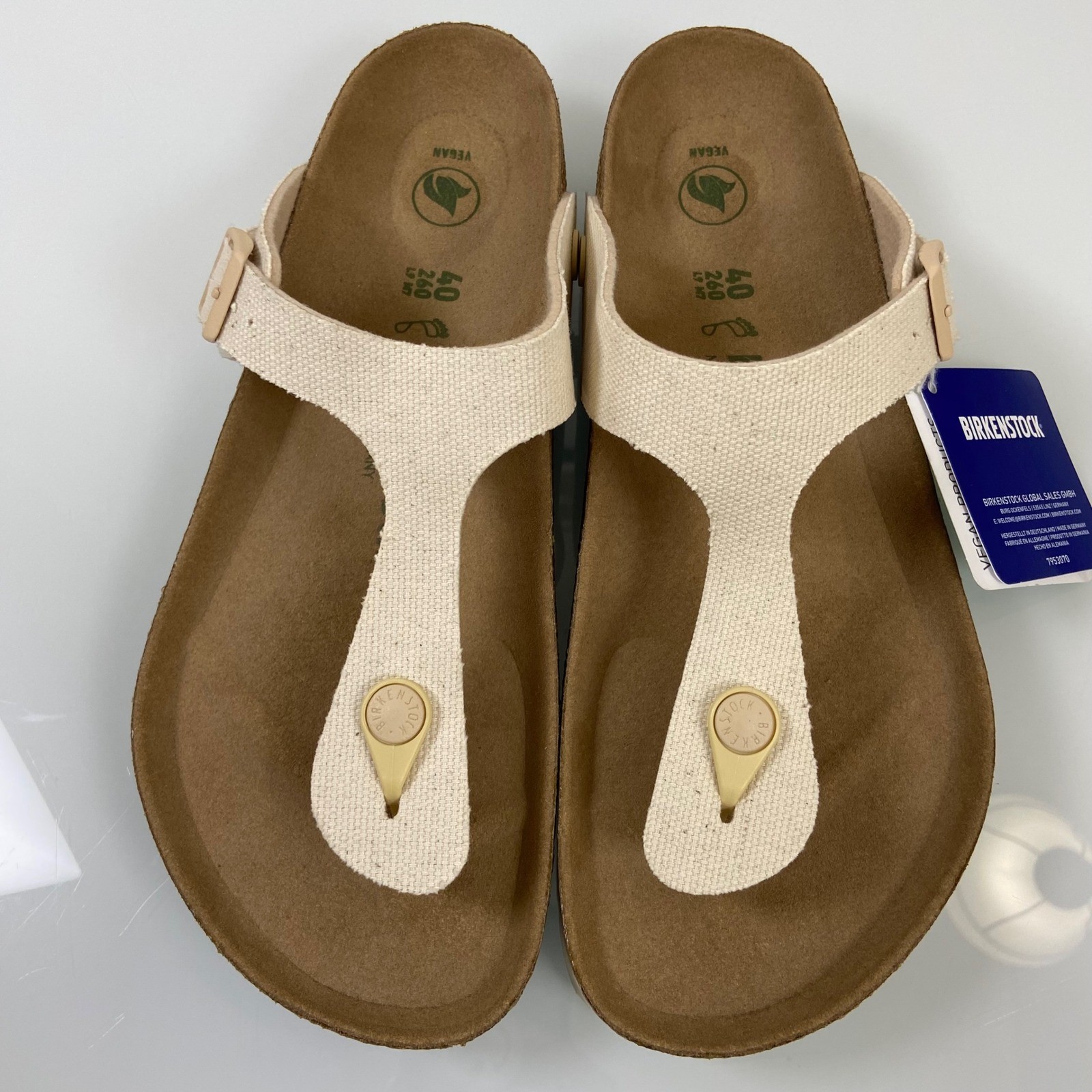 Birkenstock Womens US 9 EU40 Eggshell Gizeh Vegan Thong Sandals New Canvas NWOB