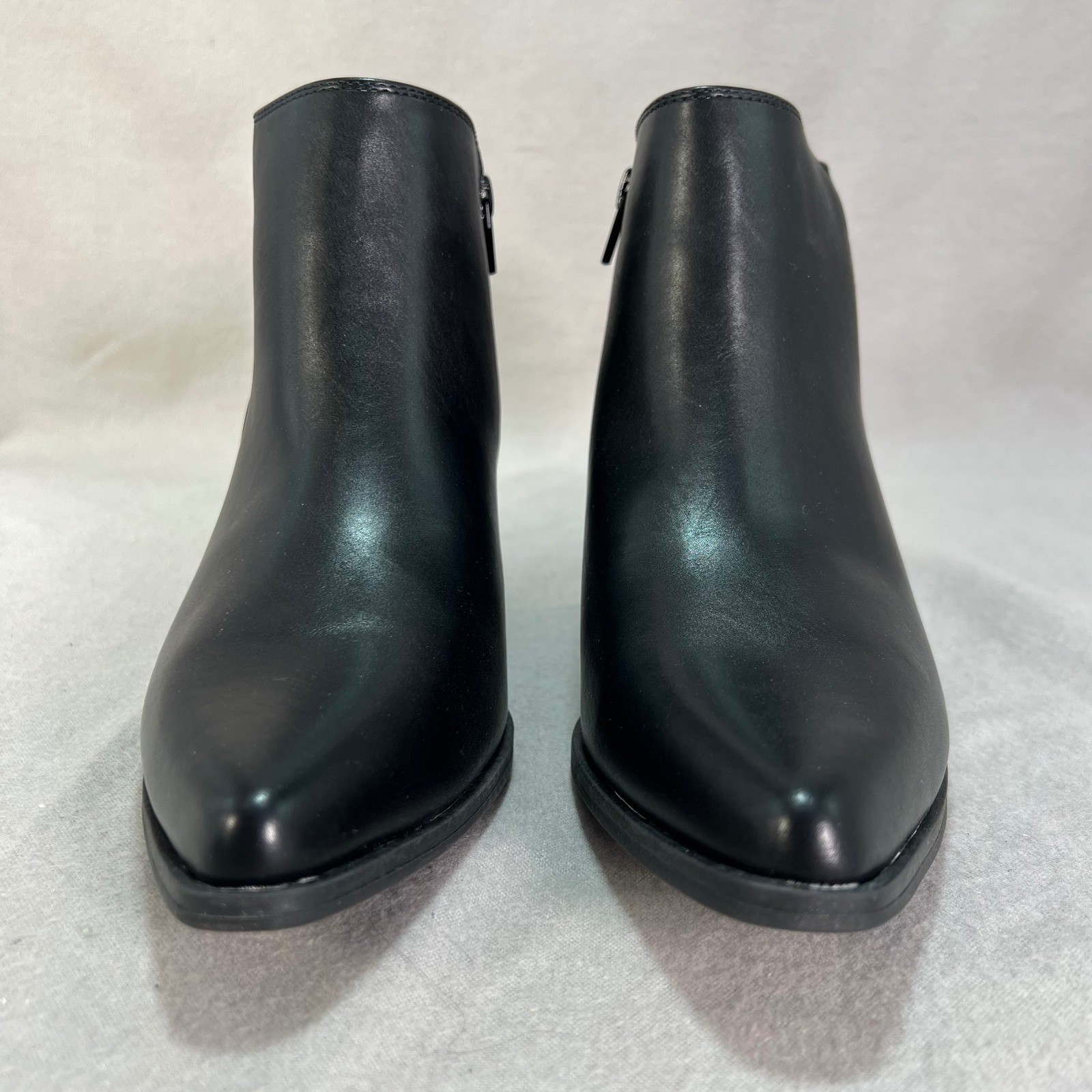Black Pointed Toe Block Heel Ankle Booties Edgy Street Style Night Out 7.5
