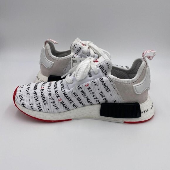 Adidas NMD R1 White Black Red Primeknit Boost Sneakers Womens EH3201 New