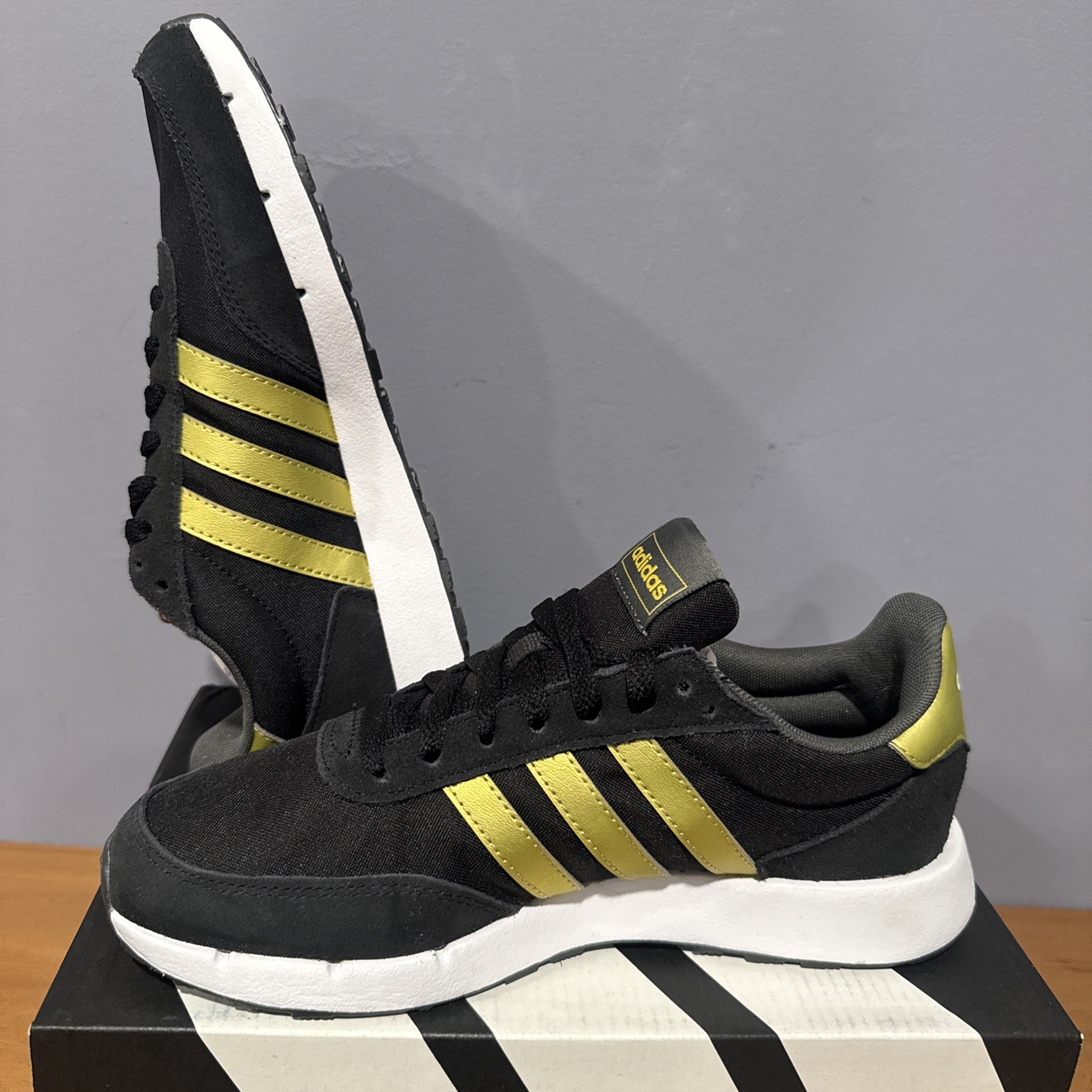 Adidas Run 60s 2.0 Black With Gold GX1714- Women’s US 7 – New In Box