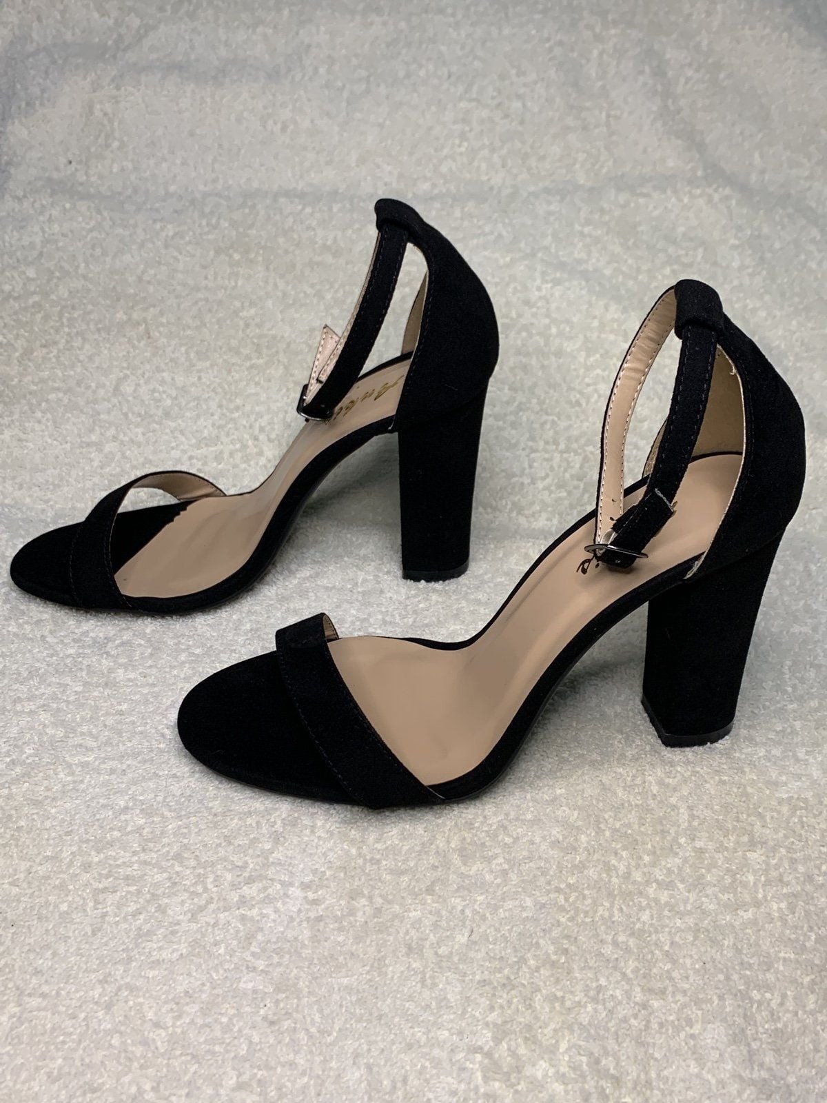 Black Heels For Women Open Toe Ankle Strap High Heels Size 7B