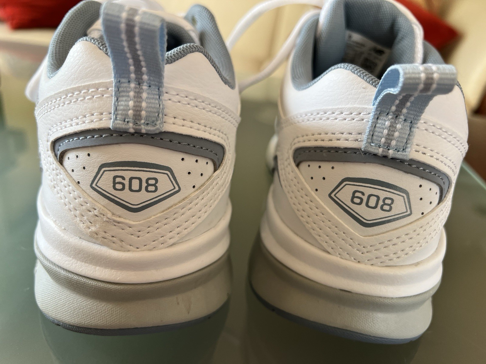 Preowned New Balance 608 size 8M White walking sneakers. Worn 3 times!