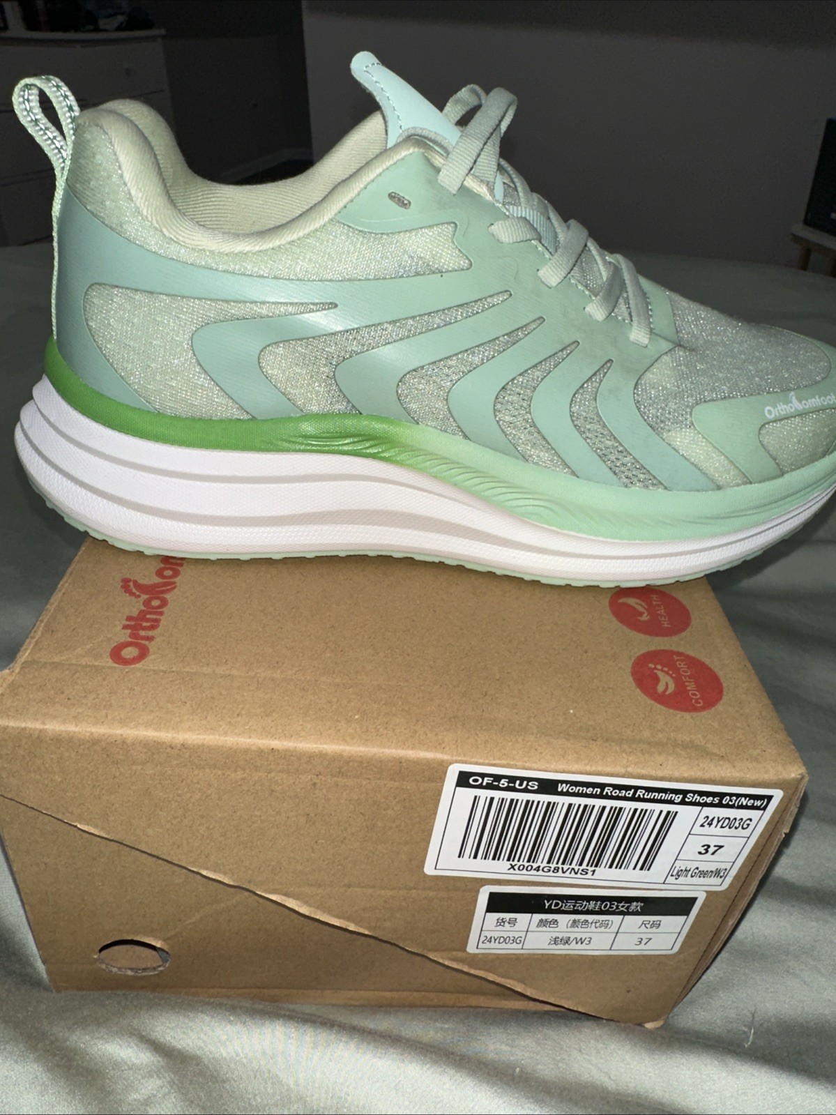 Women’s Ortho Comfoot Orthopedic Running Shoes Light Green- Size 37 / 7 – NIB