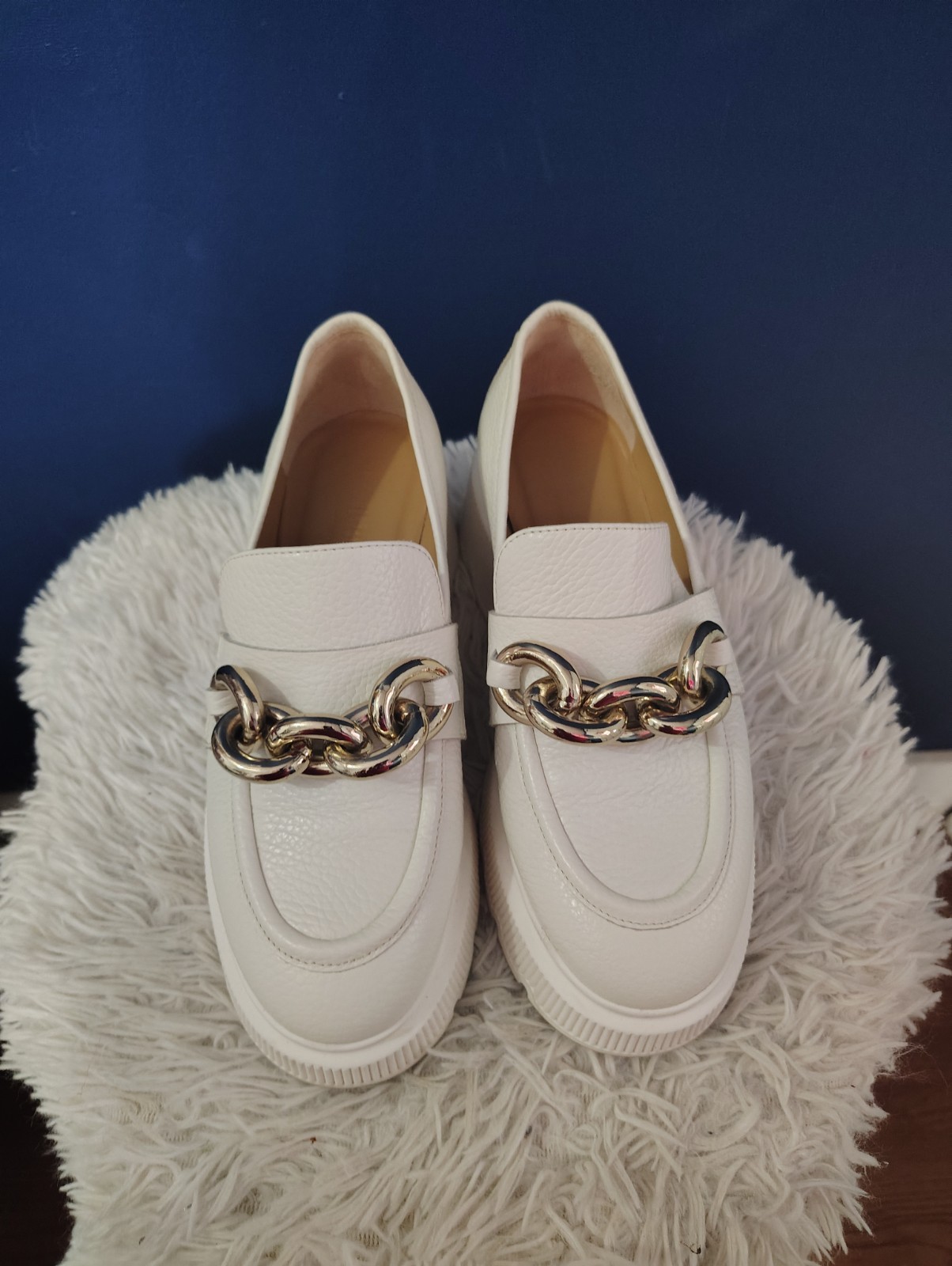 RUSSELL & BROMLEY White Leather Ringo Loafers Size EU 36 Chunky US 6