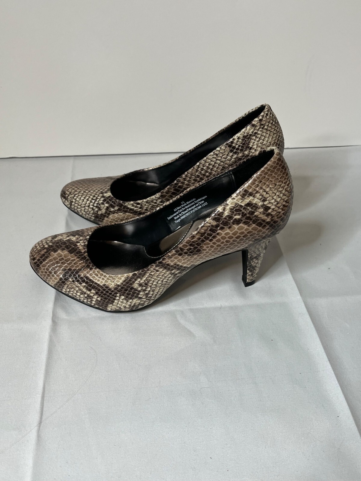 Snake Print High Heels Faux Leather Shoes 8.5 Target Made In China All Man-Made