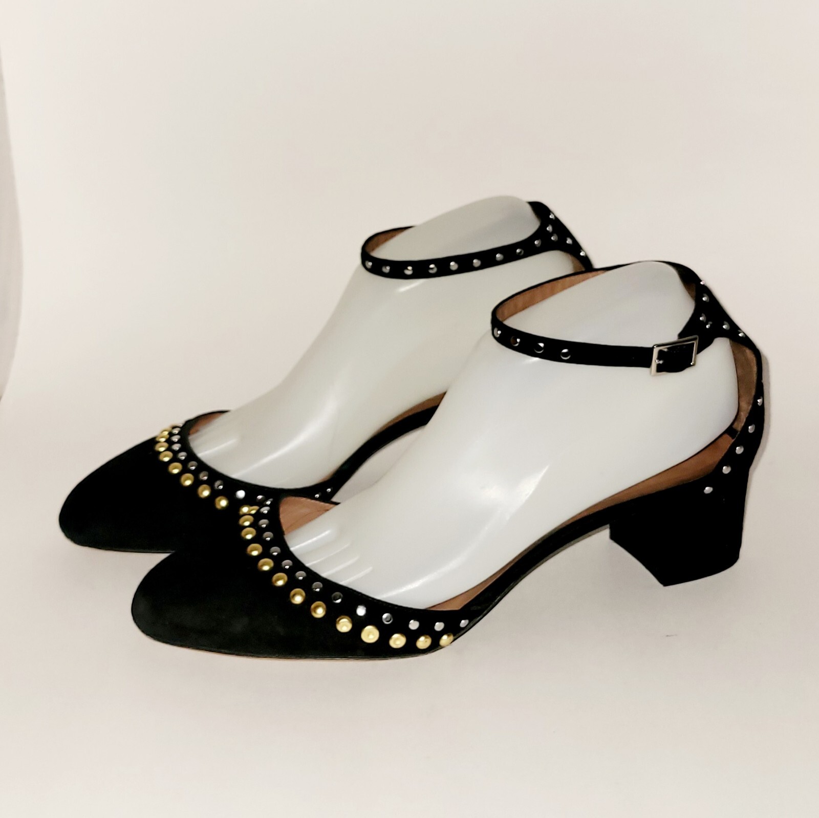 Tabitha Simmons Anais Black Suede Leather Studded Ankle Strap Pump Shoes 40.5