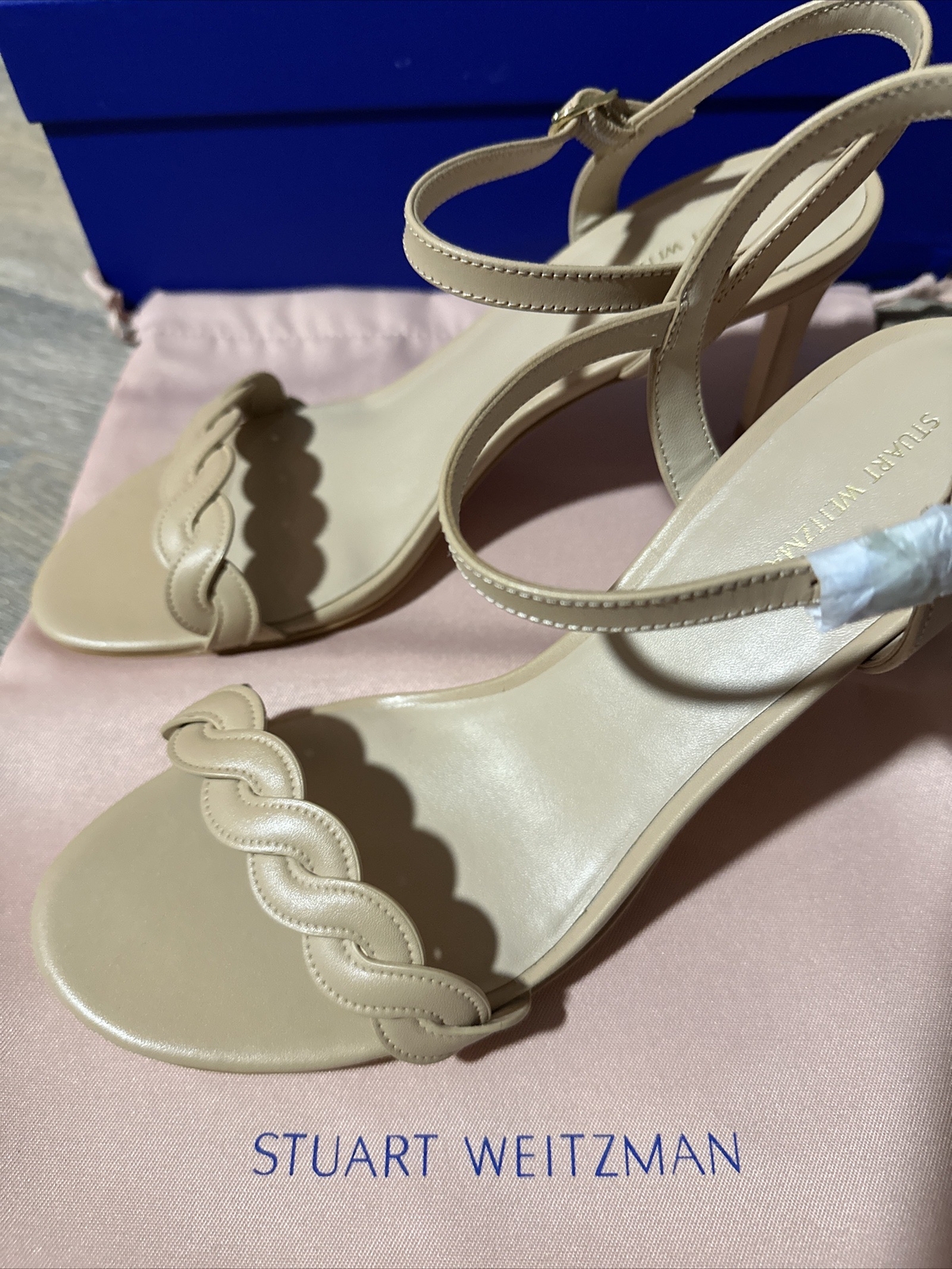 Stuart Weitzman Dancer Twistie 75 Leather Sandal Women’s Golden Beige Size 10