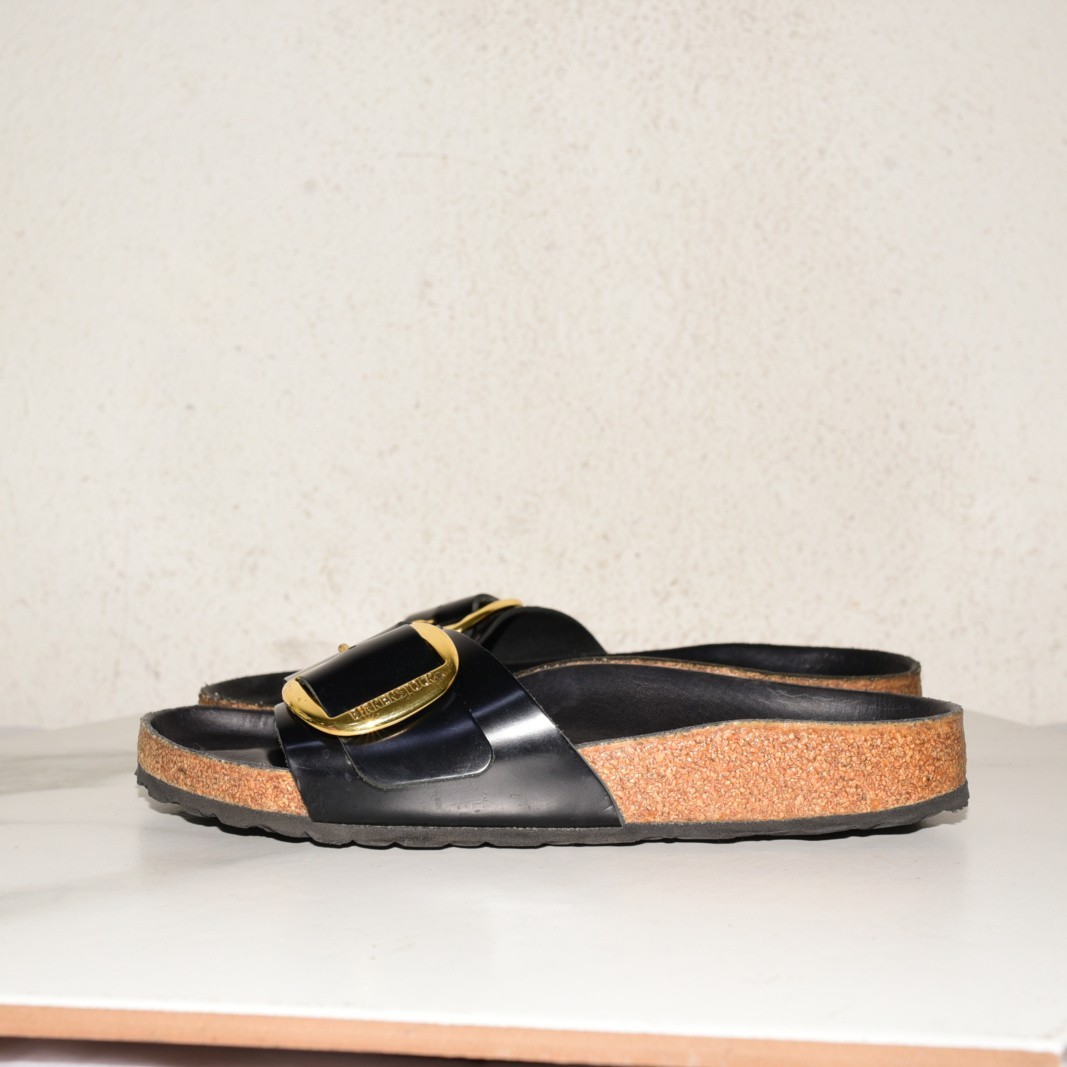 Birkenstock Madrid Shine Black Leather Big Buckle Women 38 N
