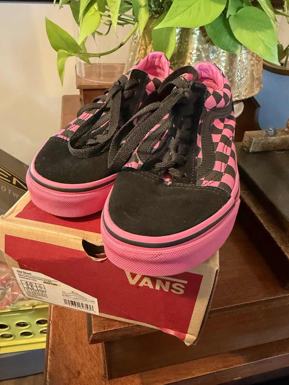 VANS Old Skool Black Pink Skate Sneakers Shoes Women 5 Men 3.5