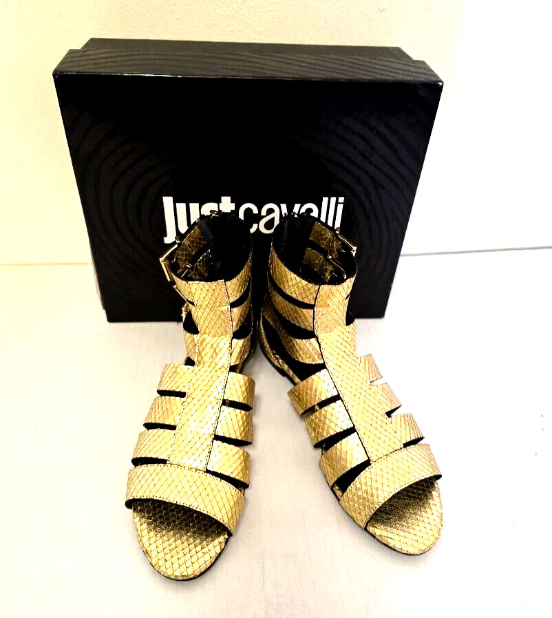 Just Cavalli Python Gold Gladiator Sandal Women’s Size Euro 37 / US 7 NWT