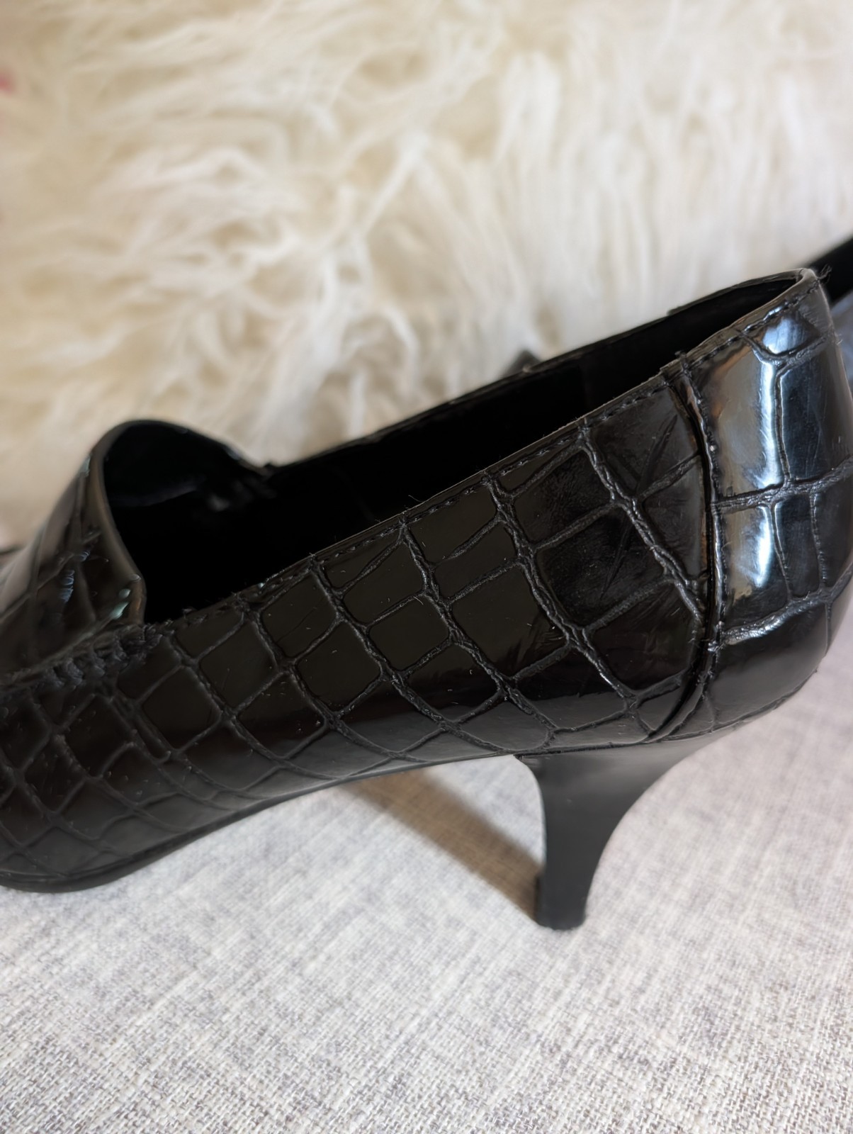 Franco Sarto Heels Women’s 10 Tea Black Faux Croc Embossed Patent Leather