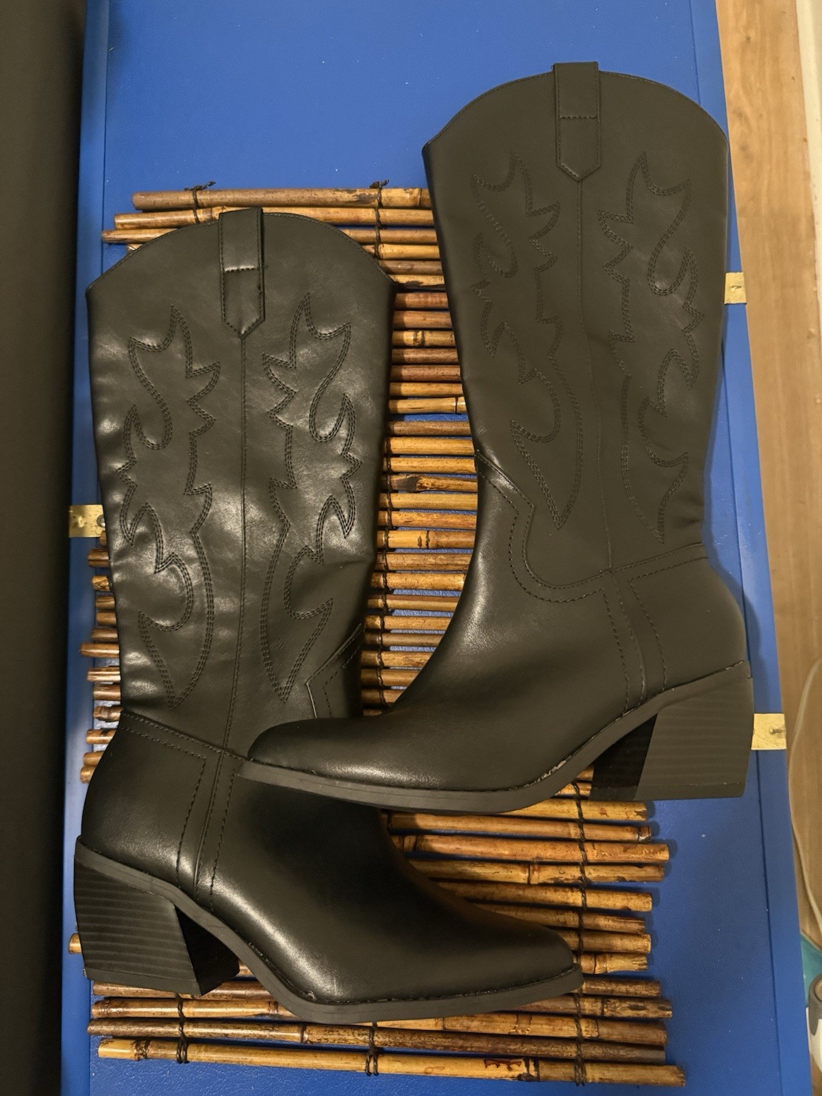Madden NYC Black Western Mid-Calf Zip Boots Block Heel Comfort 6