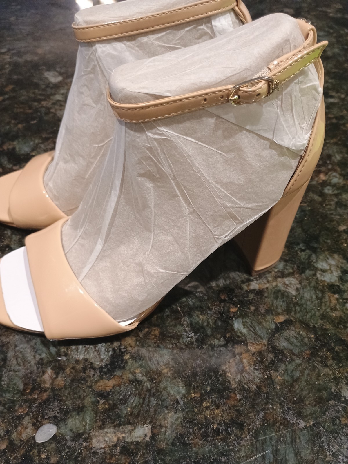 Sam Edelman Robyn Beige Blush Patent Leather Sandals Block Heels Shoes 5 M