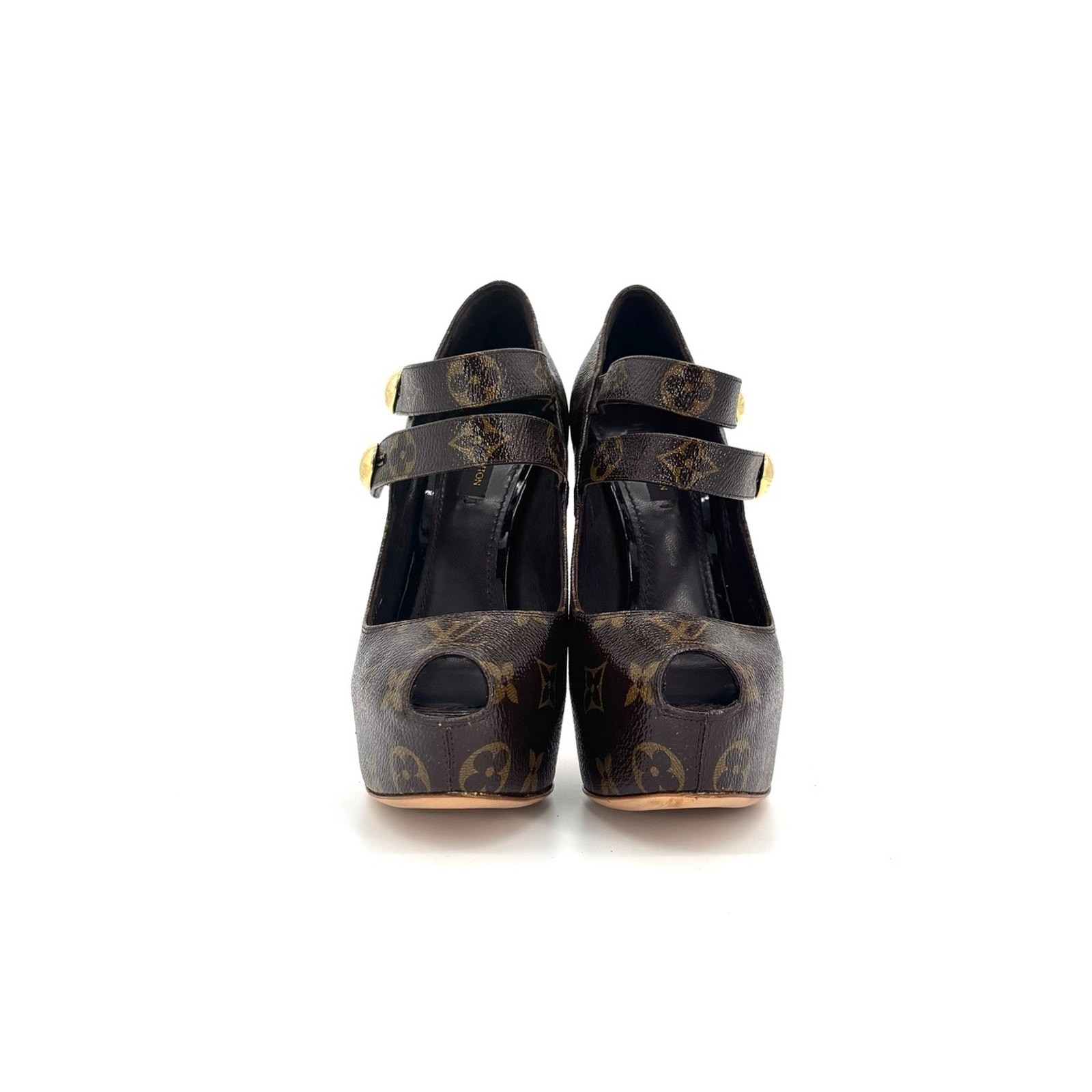 Louis Vuitton Ritual Fetish LV Monogram Maryjane Platform Peep Toe Pumps 37