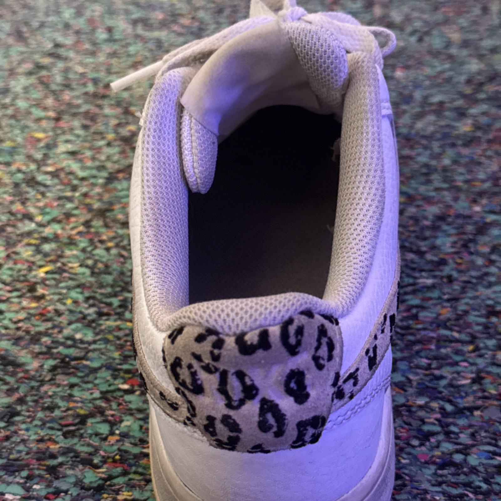 Nike Court Vision Low Top Lace-Up Sneakers WhiteBlack Leopard Swoosh women SZ7.5