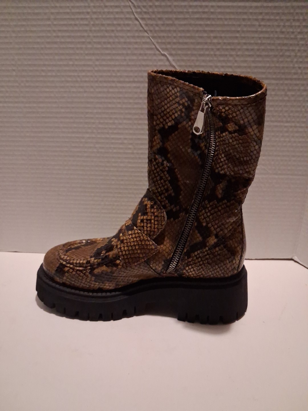 Free People Platform Boots Faux Snake Skin In Brown And Black Size 36 US 6
