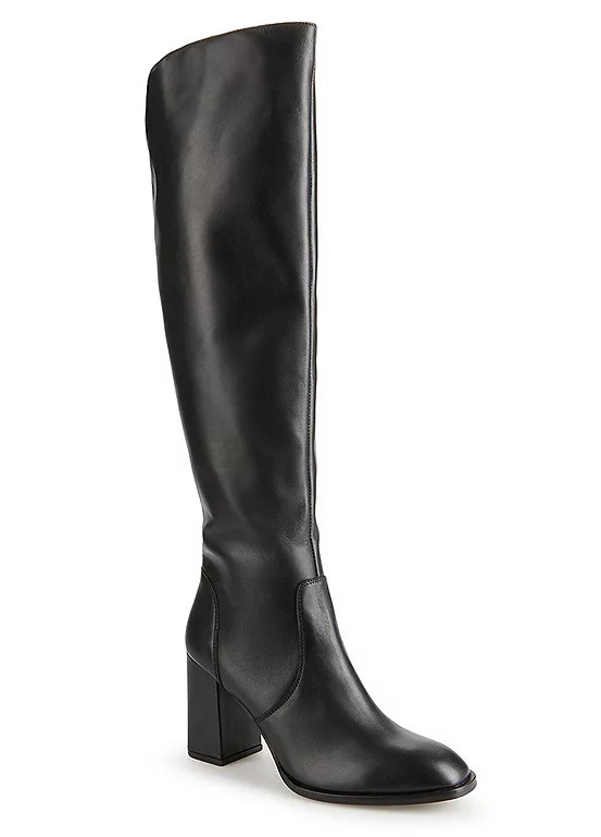 Freemans Block Heel Black Leather Long Boots UK 5 (F1029.1)