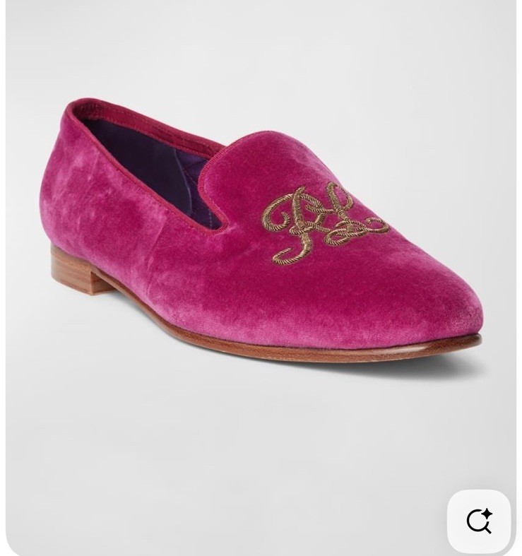 Ralph Lauren Purple Label Alonzo Embroidered Velvet Loafers Slippers-Size 8