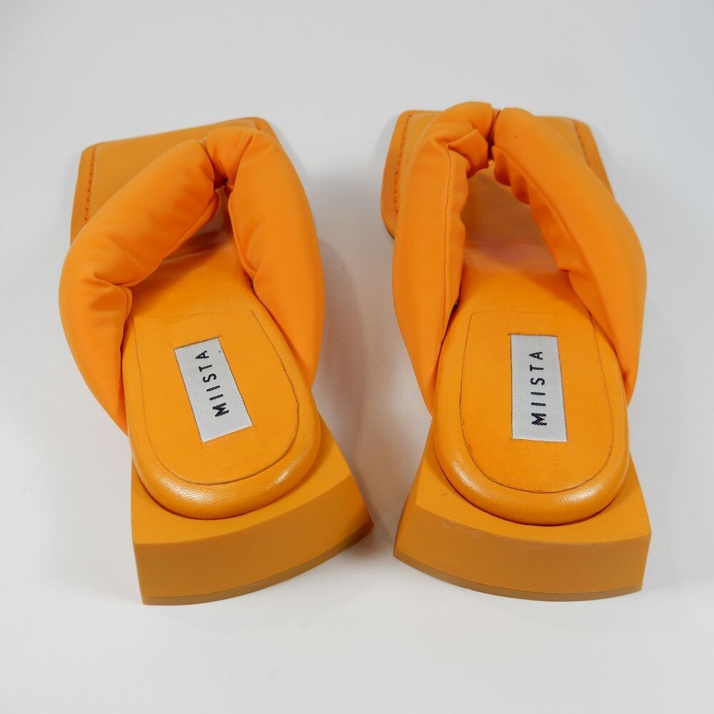 MIISTA Anais Square Toe Slip on Sandals Size 39 8.5 Low Heel Orange NEW $375