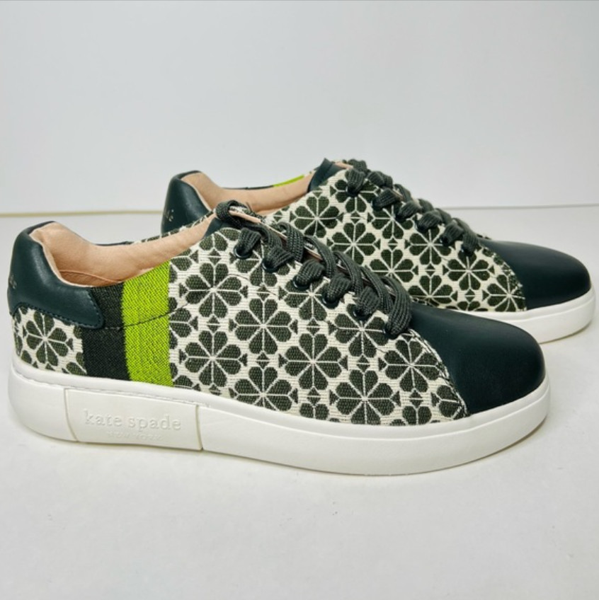 Kate Spade NY Itallian Jacquard Fabric Lining Cotton Twill Green Flower Sneakers