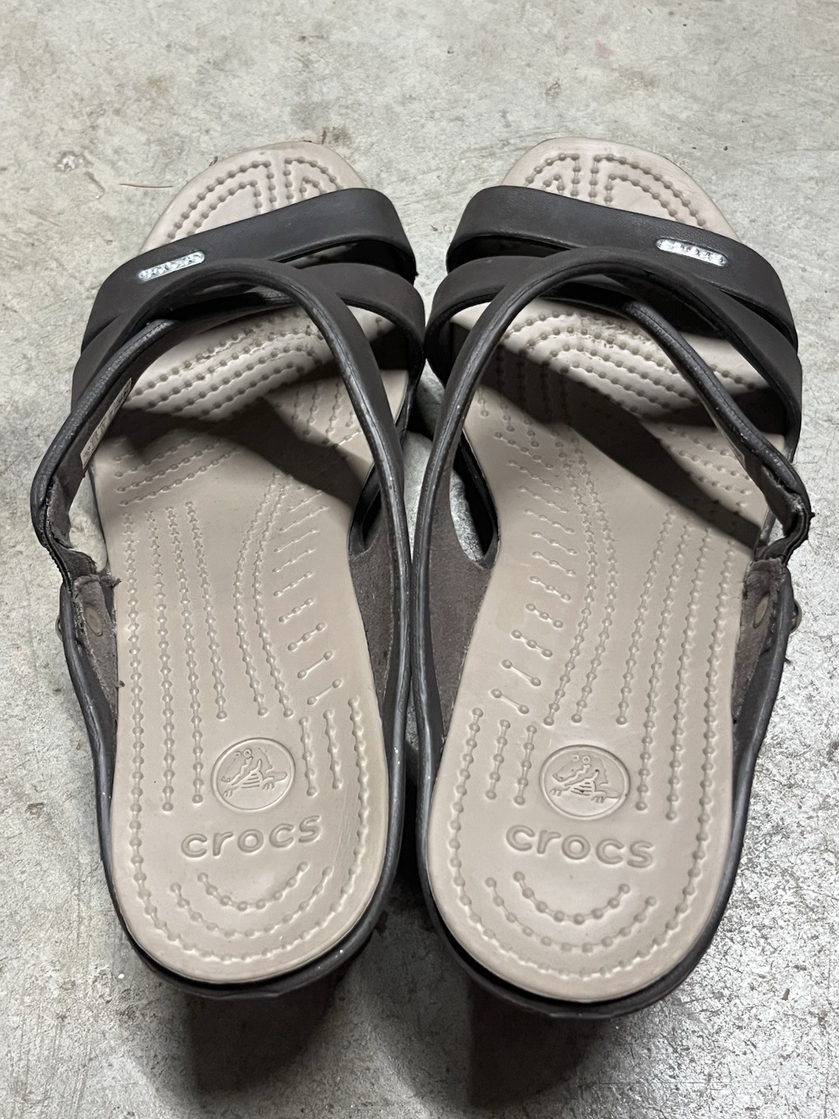 Crocs Cyprus IV Espresso Brown & Mushroom Beige block heels sandals 10 / 41.5