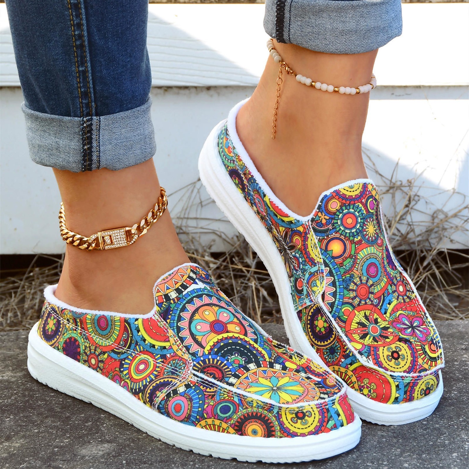 Women’s Casual Slip-On Shoes Colorful Round-Toe Flat Shoes