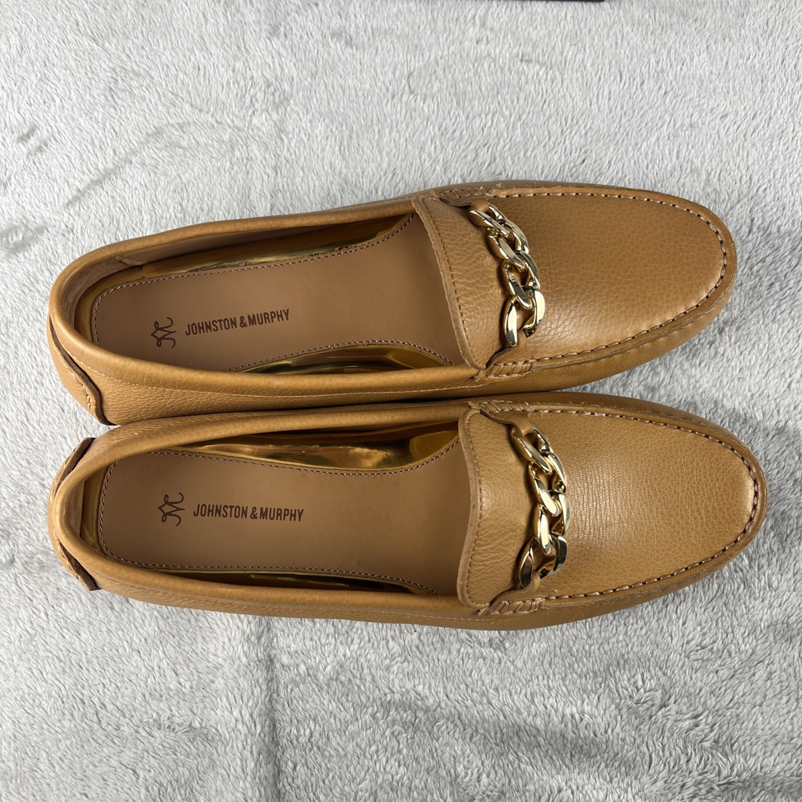 Johnston & Murphy Women’s Maggie Chain Moc Tan Calfskin Leather Loafers Sz 9M