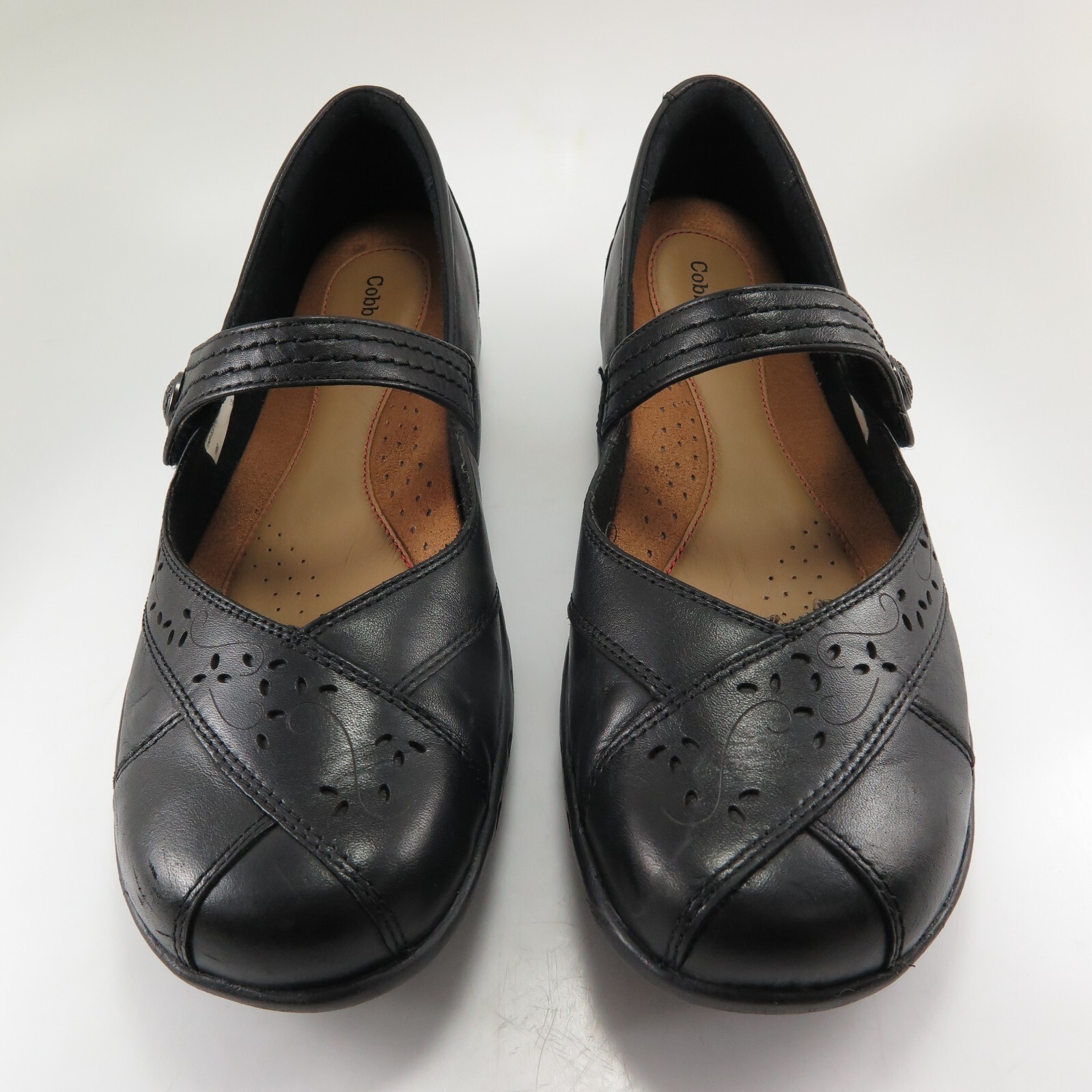 Cobb Hill PETRA Mary Janes Womens Size 10N Black Leather Laser Etched Flats