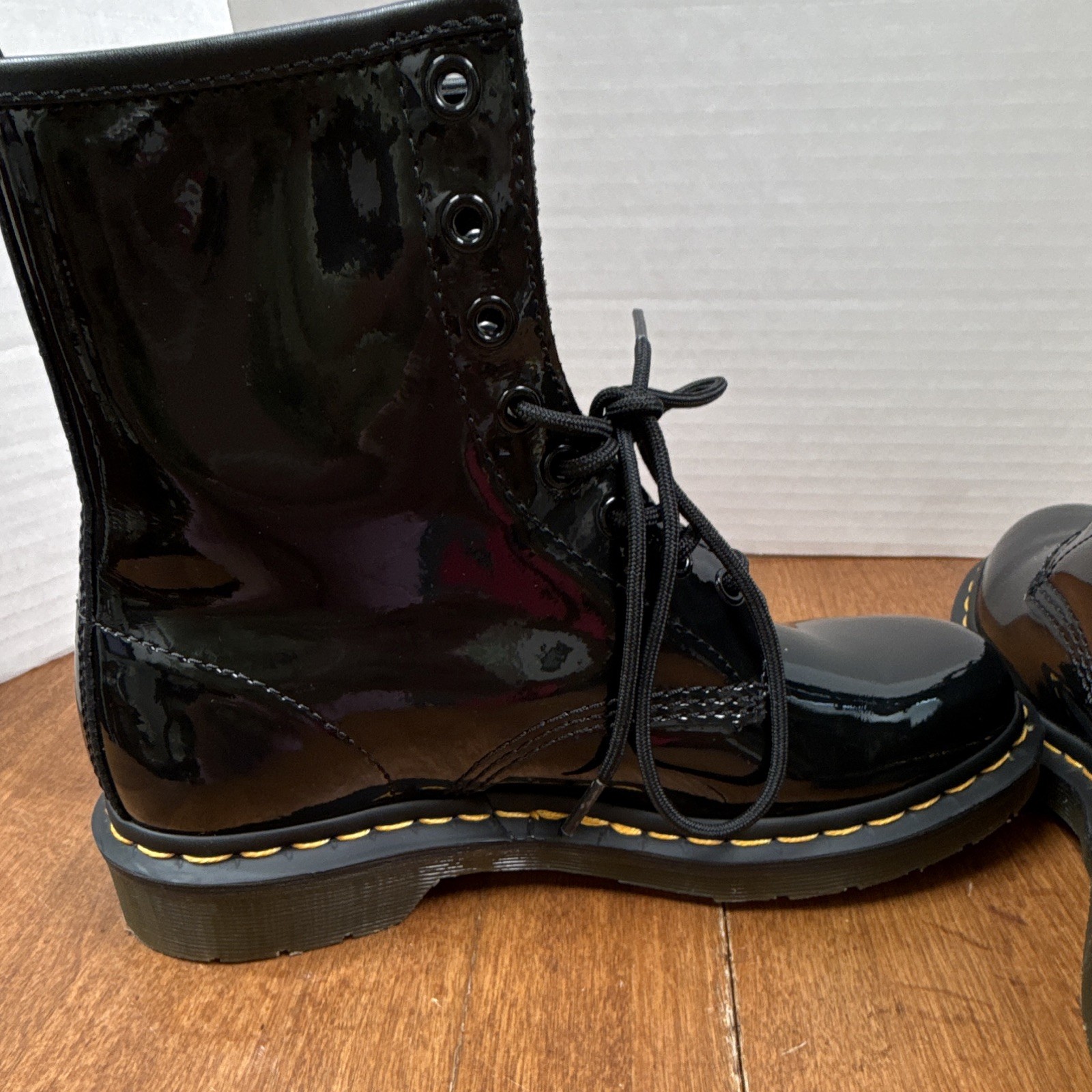 Dr. Martens 1460W Women’s Black Patent Leather Lace-Up Combat Ankle Boot 8