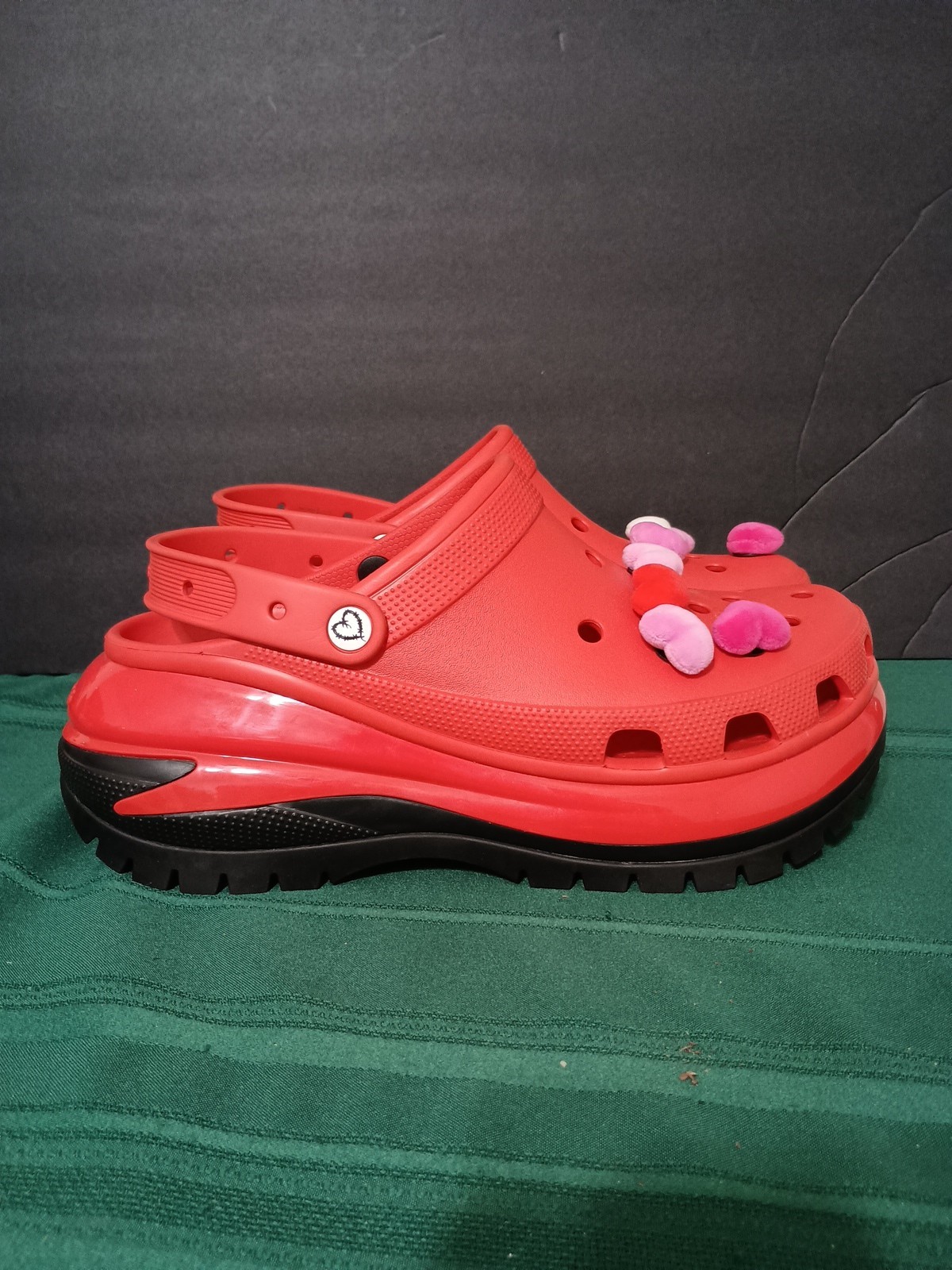 Limited Edition Karol G Red Flamboyant Crocs Mens 12 Missing Heart NW Drag Queen