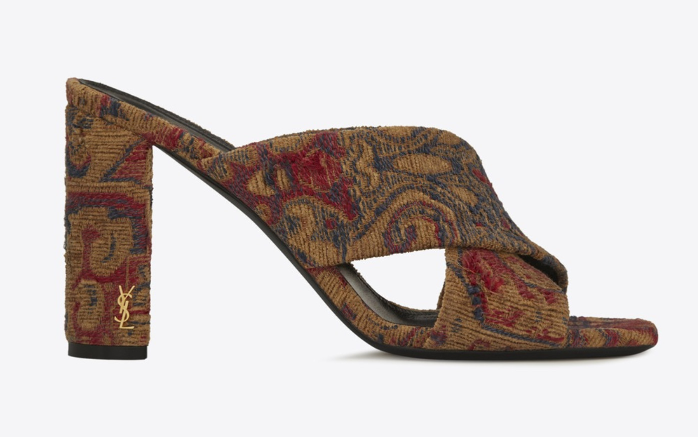 Saint Laurent LOULOU 95 SAFFRON ROUGE Jacquard Logo Heels Mule sz US 6 IT36 $895