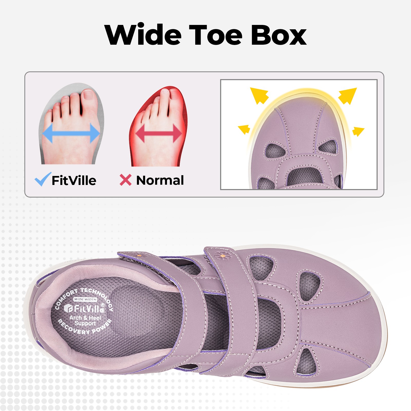 FitVille Women’s Wide Closed Toe Orthopedic Sandals Summer Casual Diabetic Shoes