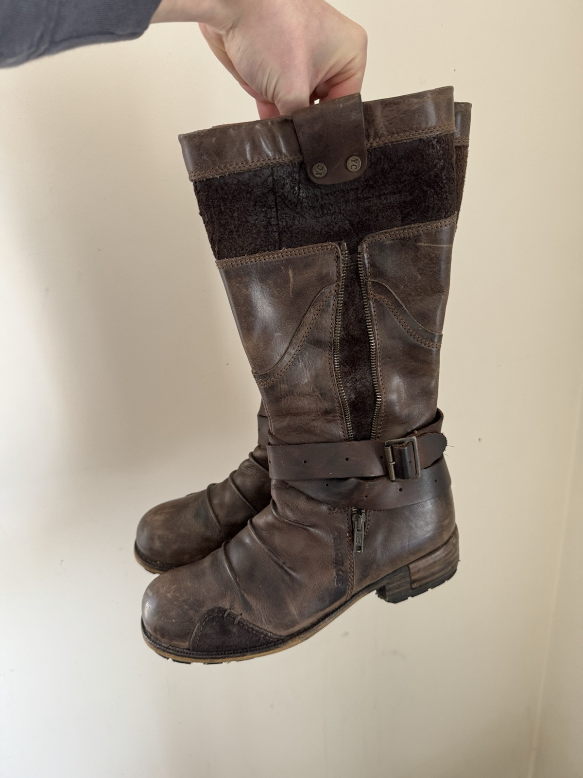 Yellow Cab 40size Brown Leather Western High Boots Shoes Cowboy Biker Motorcycle