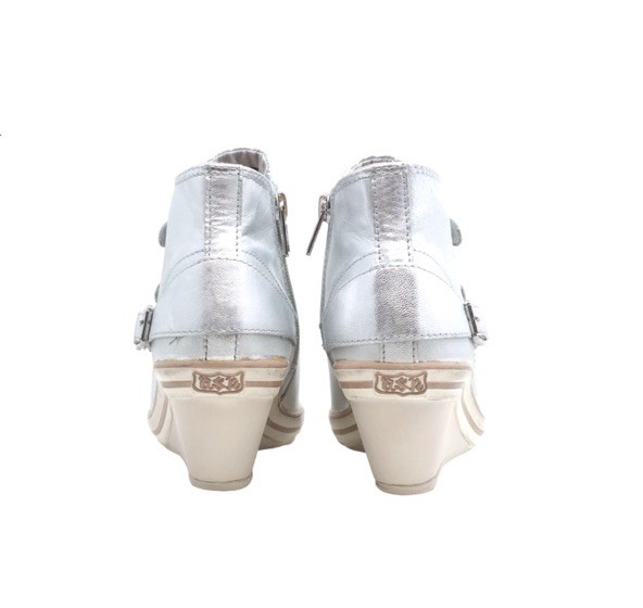 Vtg Ash Silver Leather High Top Wedge Sneakers High Heel Buckle Streetwear Shoes