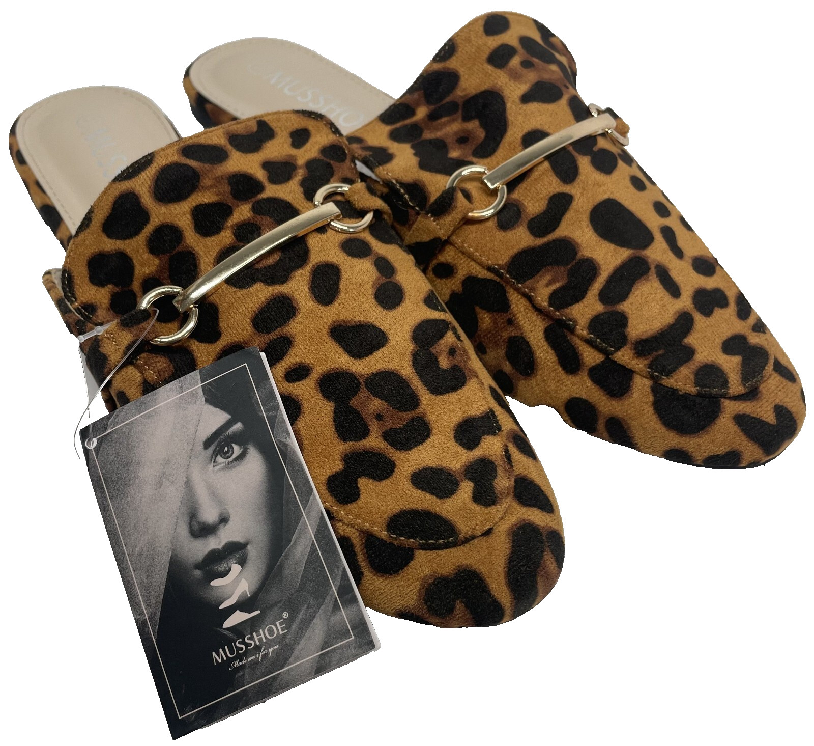 New Women’s Musshoe Leopard Print Mules Flats US Size 11 Padded Insoles Slides