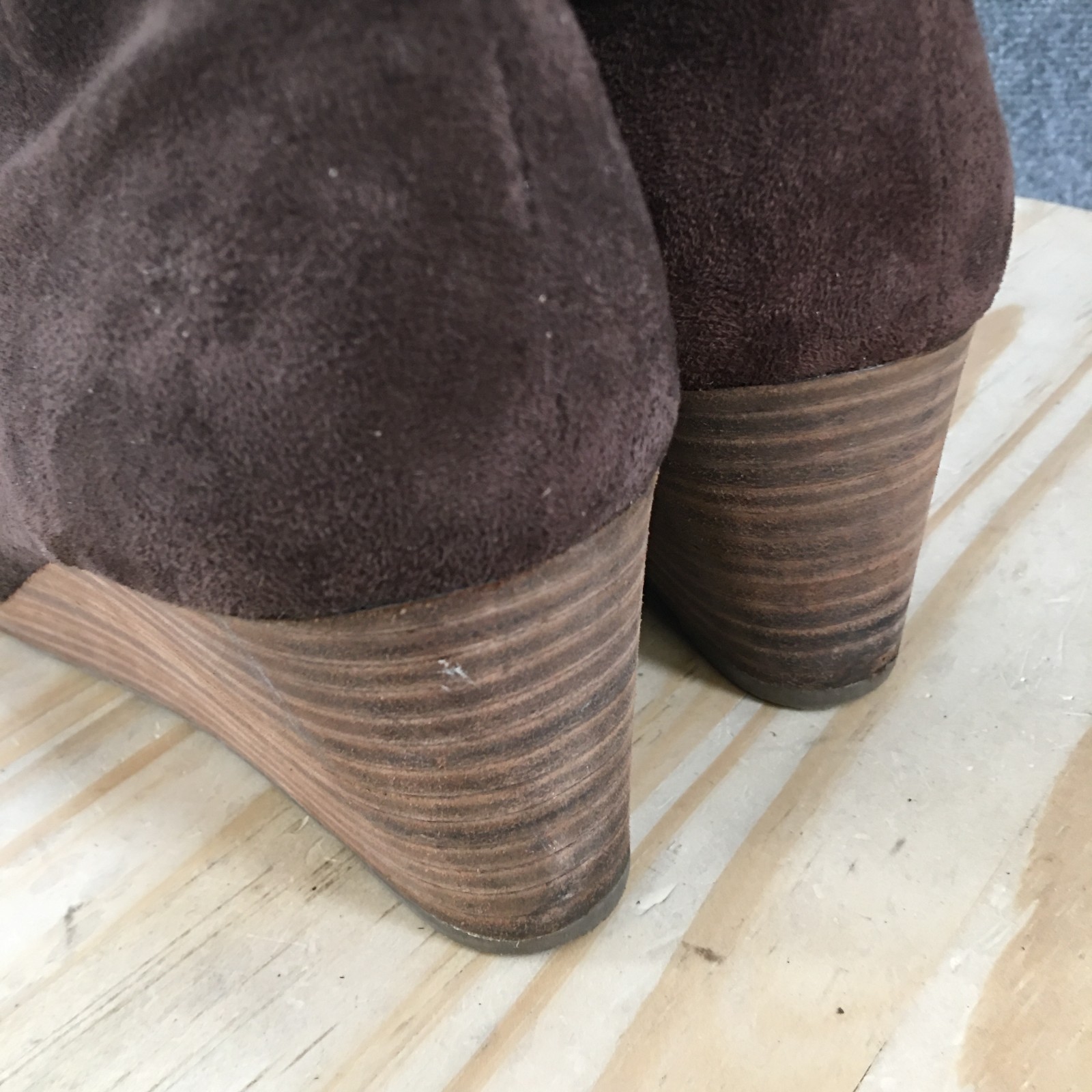Dr. Scholl’s Boots Womens 9.5 M Dakota Ankle Bootie Brown Fabric Wedge Heels
