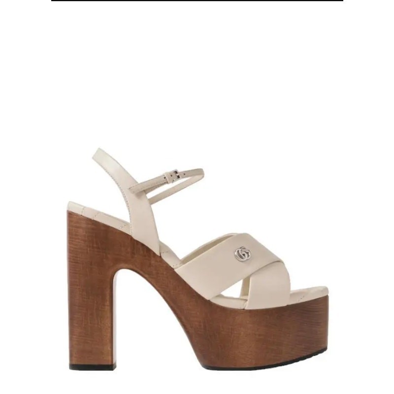 NEW Gucci Marmont GG Logo Embellished Leather Platform Sandals Cream Size EU 40