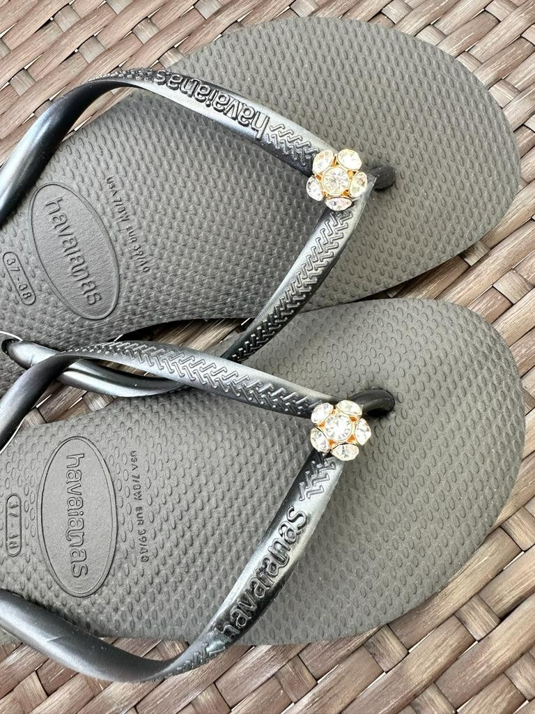 Havaianas Slim Flip Flops Women with Flower Crystal and Personalized Charm
