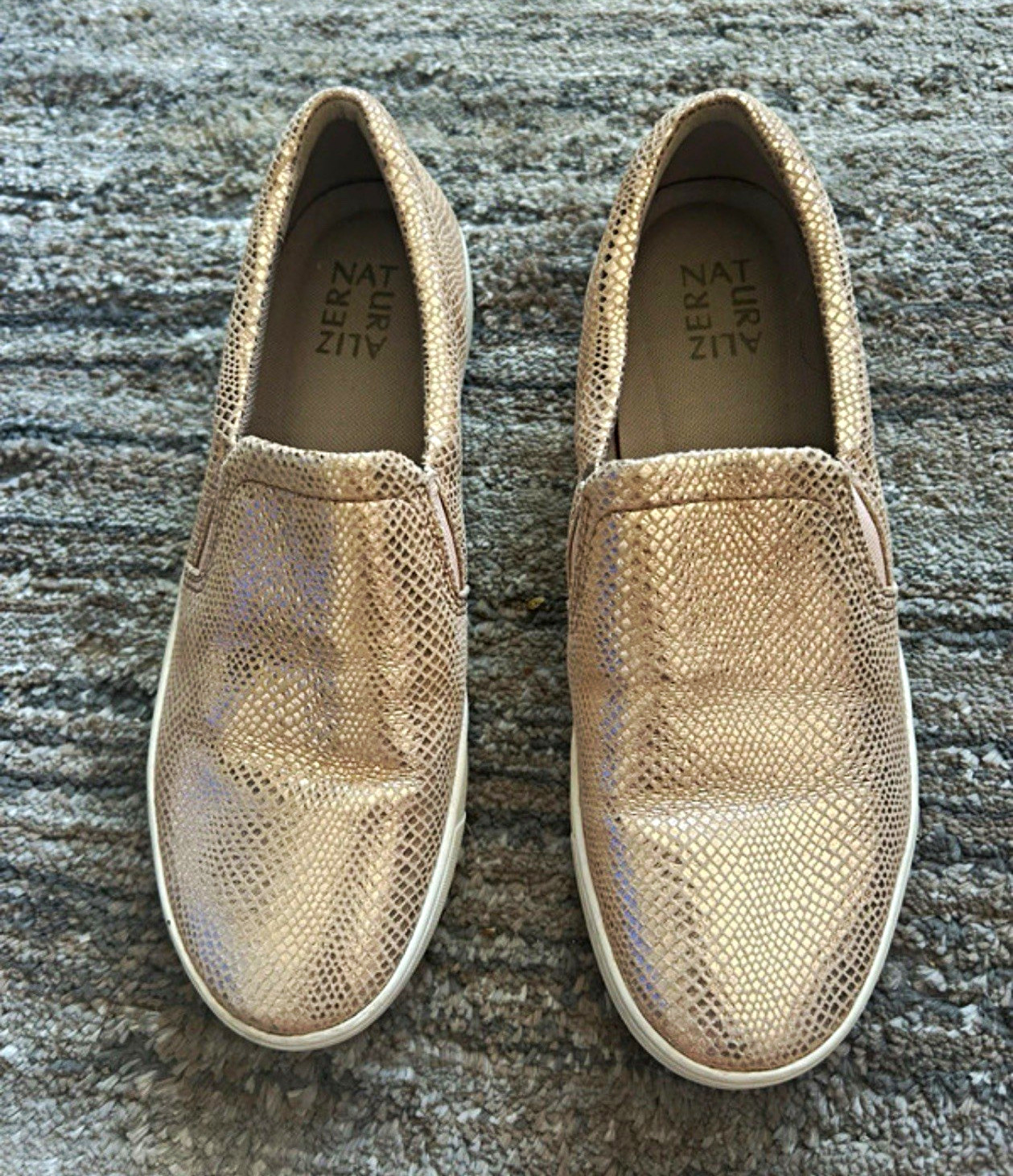 Naturalizer Women’s Slip-On Low Top Sneakers Gold Leather Animal Print Embossed