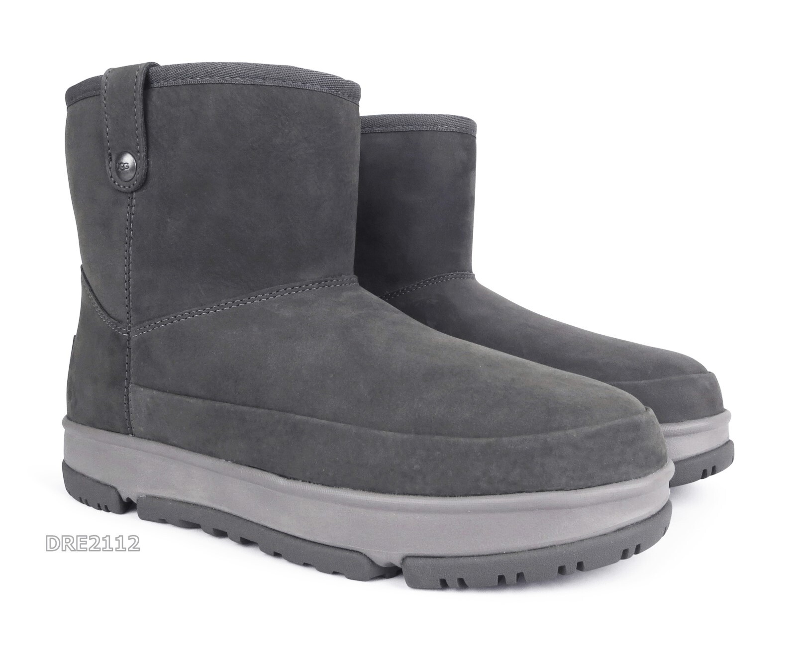 UGG Classic Weather Mini Charcoal Leather Fur Boots Womens Size 9 -NEW-