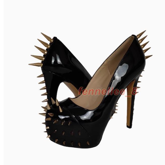 16CM Spike Riveted High Stiletto Heel Sexy Womens Platform Slip on Pumps Party
