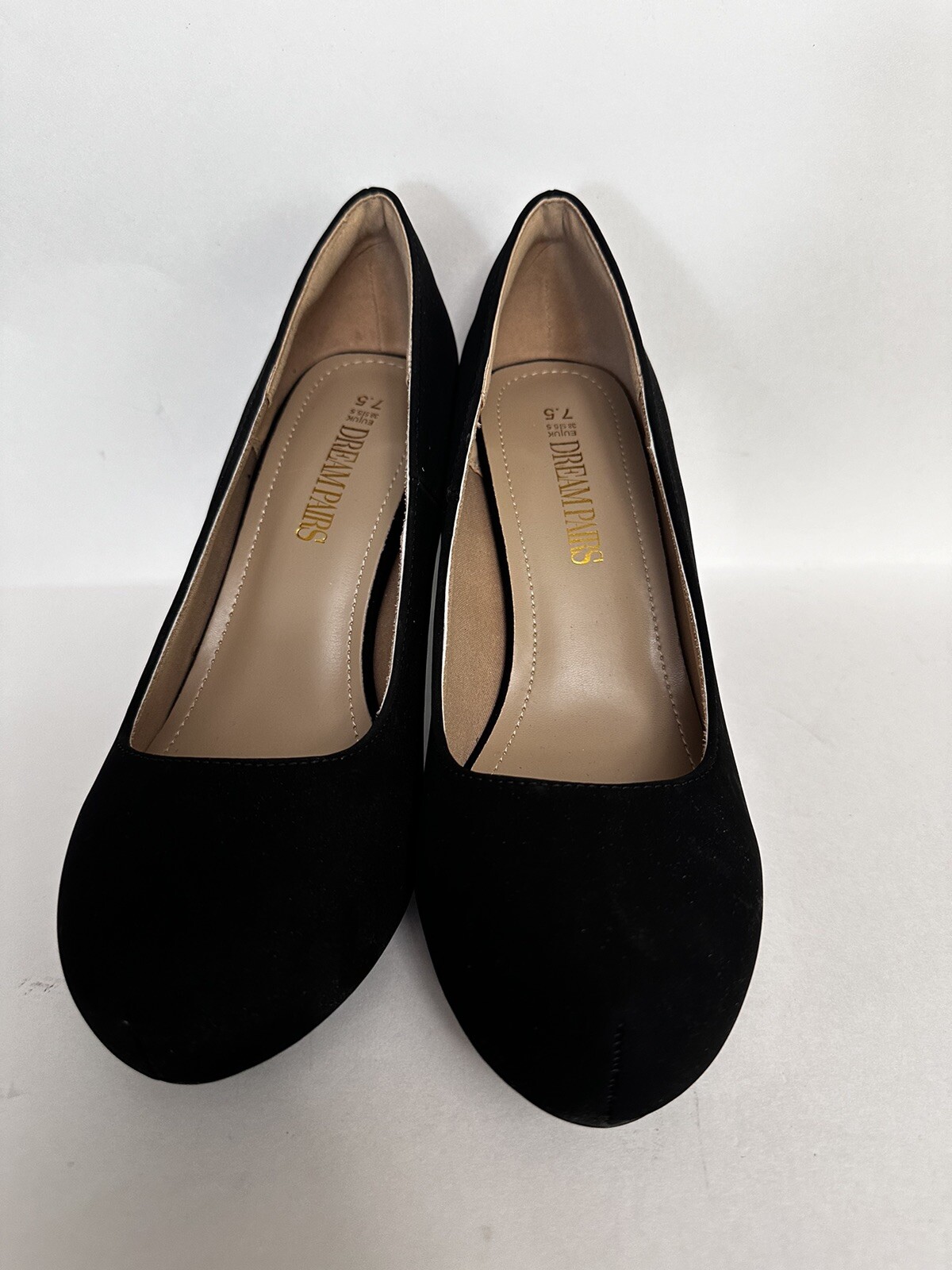Dream Pairs Women’s Round Closed Toe Cone High Heels Black Suede Size 7.5