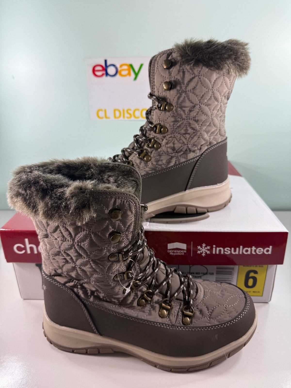 Chooka Women’s Insulated Belltown Mid Faux Fur Winter Boots – Taupe – FREESHIP