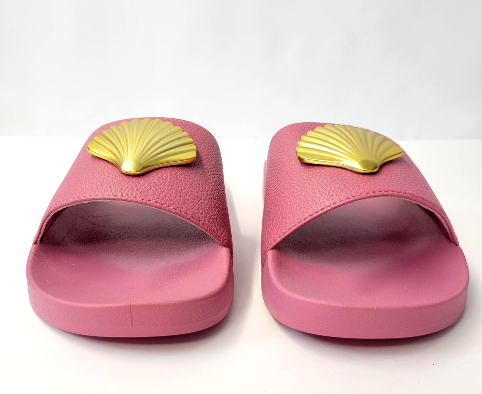 Katy Perry Pool Slide Shell Shoes Womens Size 7M Dark Pink Gold Seashell Sandals