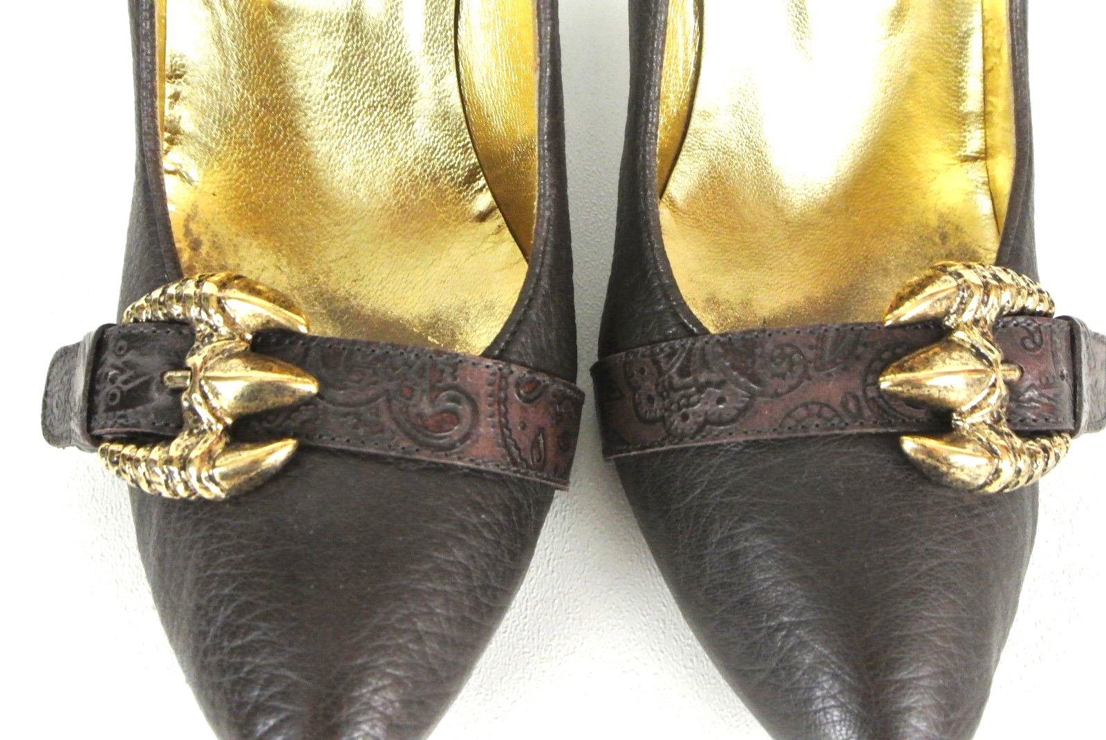 Just Cavalli Brown high Heel pumps 9.5 Gold Buckle Made In Italy Pointy toe*1008
