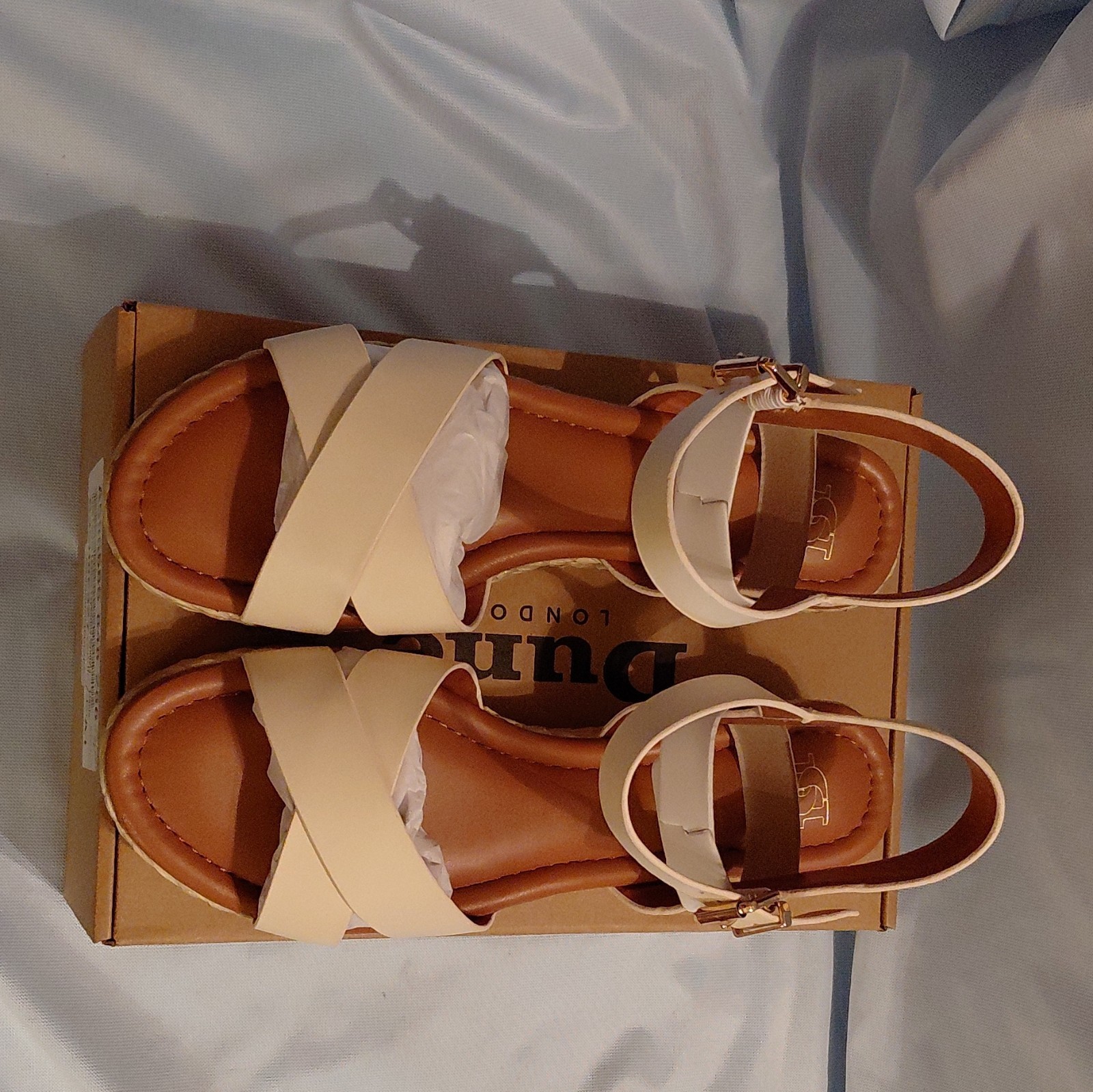 Dune London Beige Leather Espadrille Wedge Ankle Strap Sandals Women’s US 9