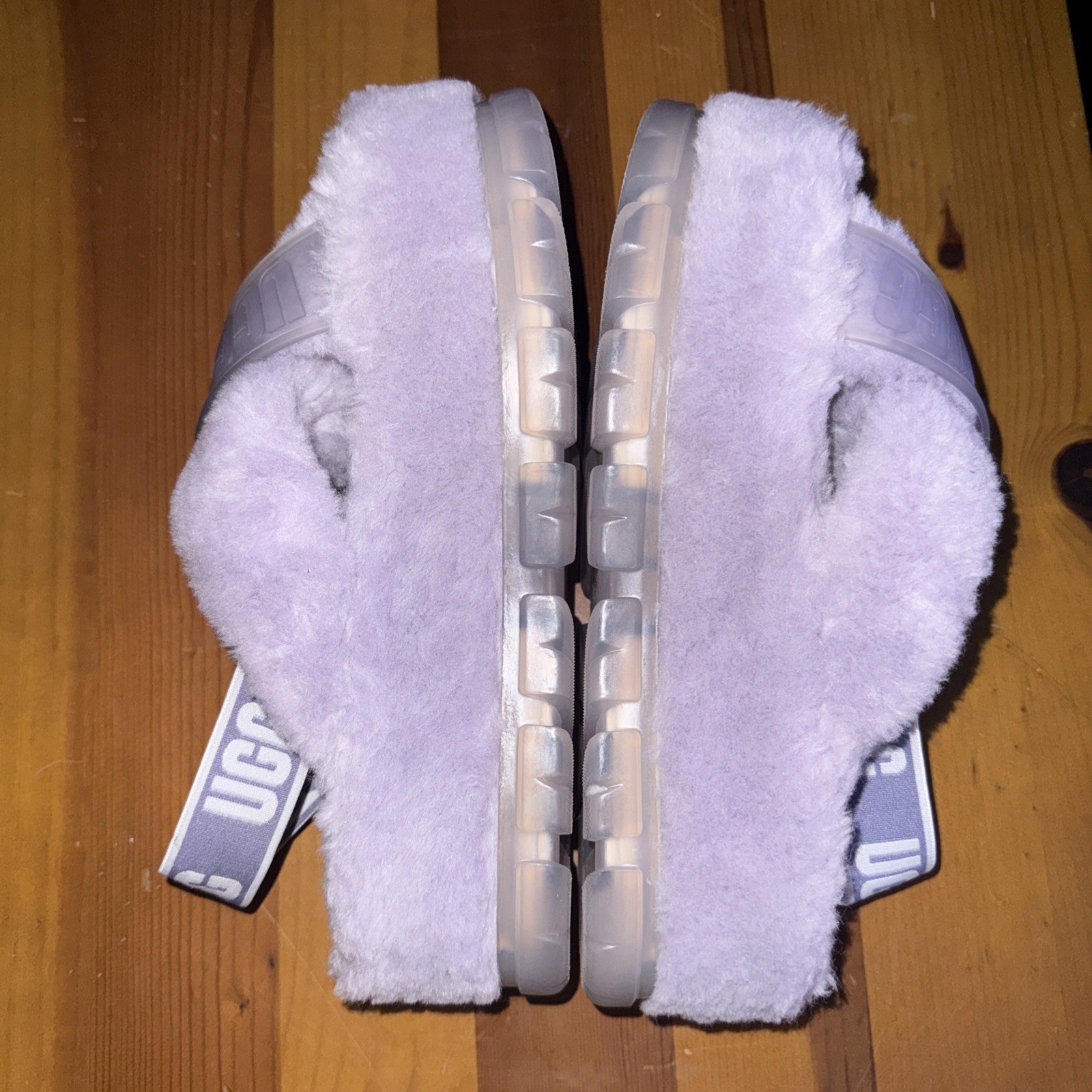 UGG FUZZITA RARE COLOR LILAC CLEAR FLUFF SLIDE PLATFORM SANDALS 9