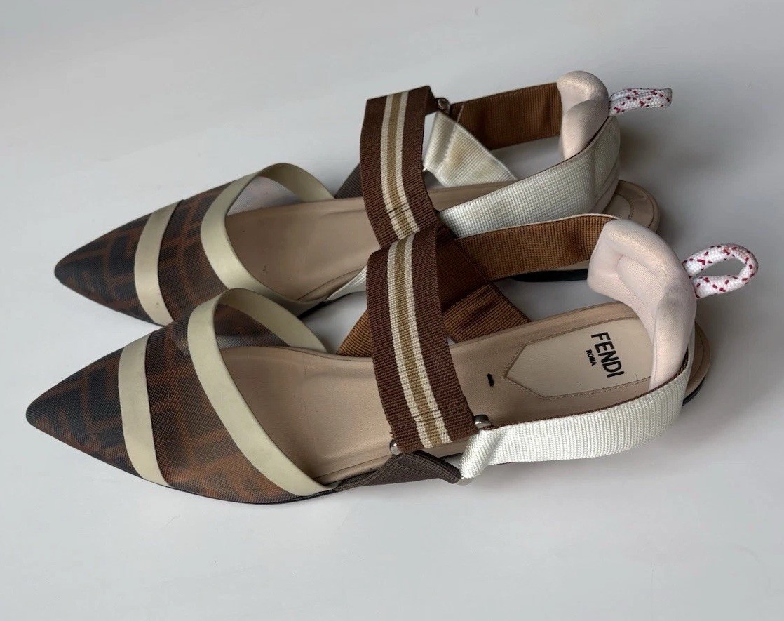 Fendi Colibri slingback flats brown and beige EU 37.5